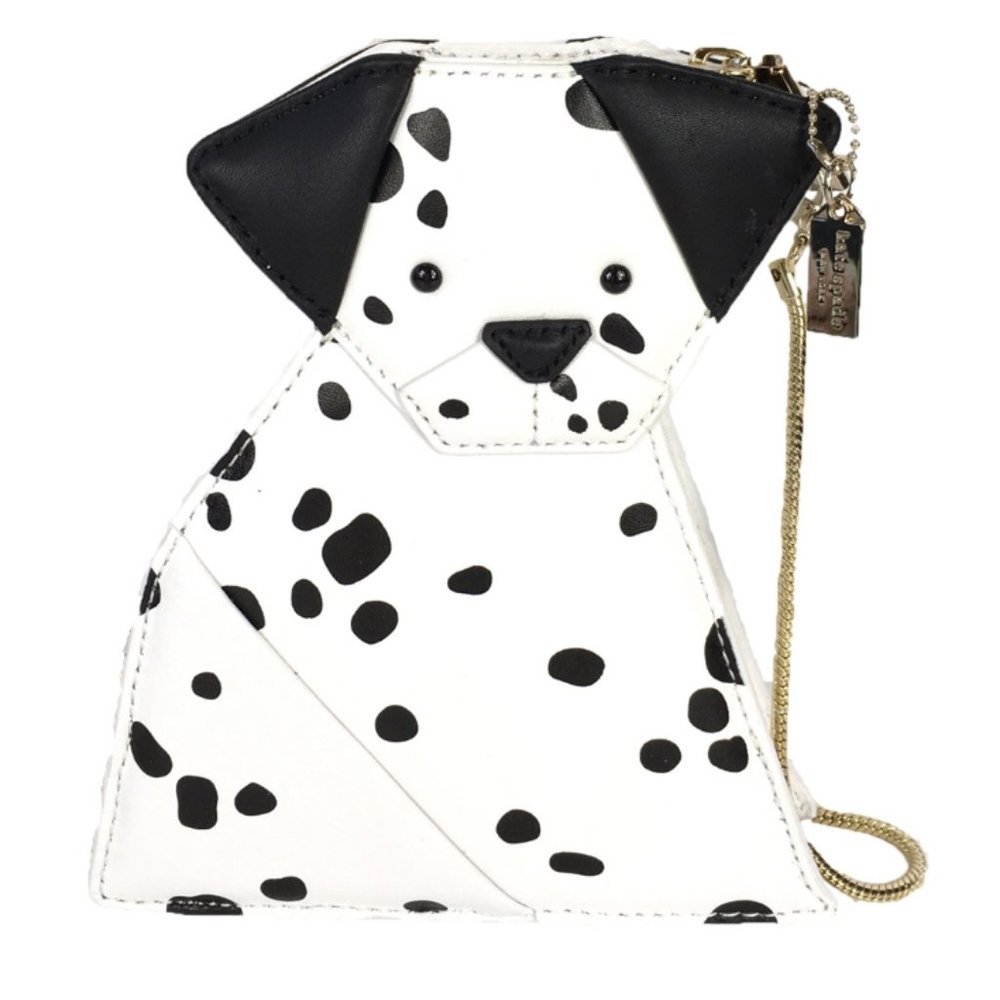 Kate Spade Origami Dalmatian Dog Leather Convertible Clutch bag Black White nwot